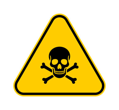 Toxic hazard warning sign with skull and crossbones symbol. Poison warning for toxic substances, chemical hazards and workplace safety