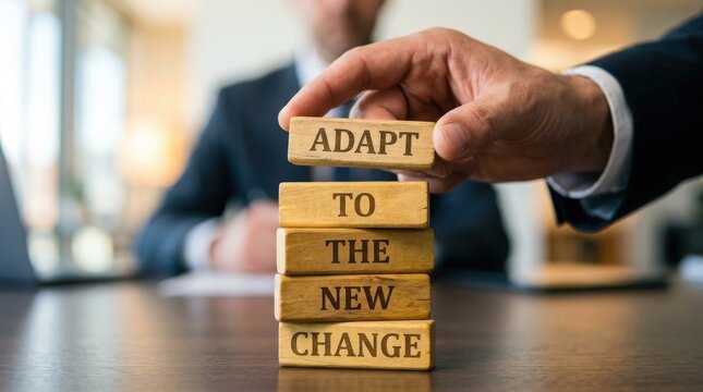 Hand placing final block with the word change on a stack of blocks
