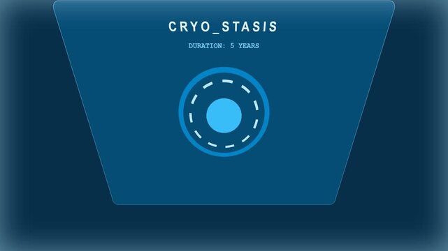 Cryo stasis user interface screen displaying time duration loading progress motion graphics animation clip for sci fi
