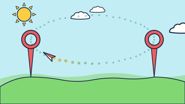 Paper Plane Flying Through Map Pin Gates