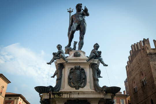 Fountain of Neptune on Piazza del Nettuno in Bologna, Italy