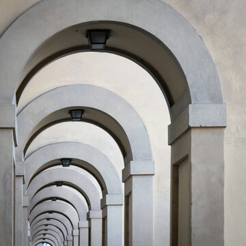 A Series of Concrete Arches of Vasari corridor, Florence, Italy