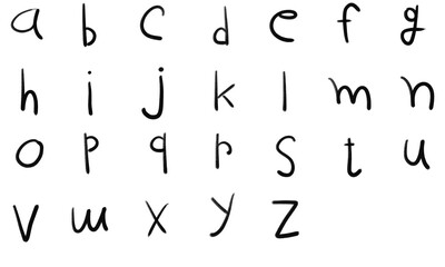 Handwritten lowercase alphabet PNG set. A-Z letters, English characters. Childlike doodle, casual education design for kids learning, school projects. Isolated transparent object. © PNG KING