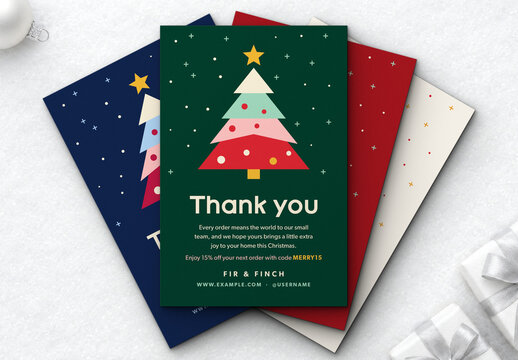 Christmas Thank You Card Template, Geometric Tree Holiday Order Insert & Customer Appreciation Greeting for Small Business