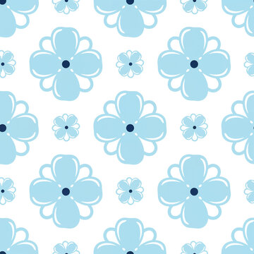 A seamless pattern of blue flowers on a white background on transparent background