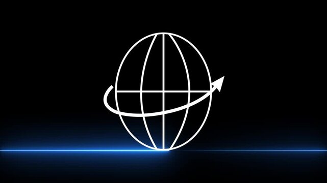 globe with orbiting arrow icon for worldwide rotation, global connectivity, international trade, planetary logistics, earth orbit