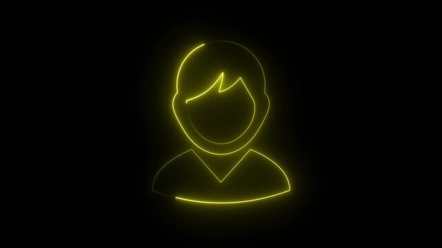 Yellow neon woman profile icon on dark background, glowing female avatar symbol.