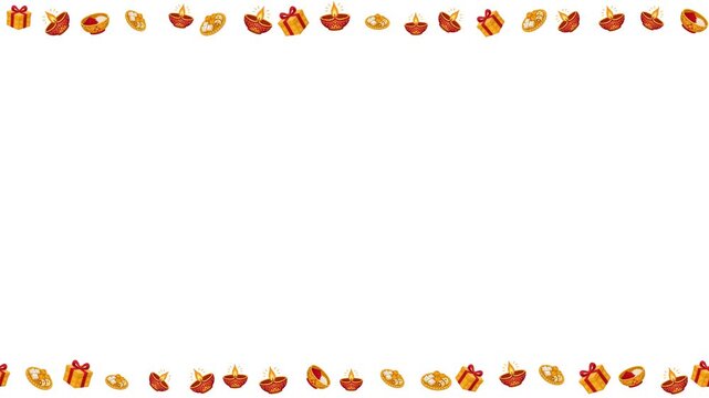 Diwali Border Pattern with Diya Oil Lamps Sweets and Gift Boxes