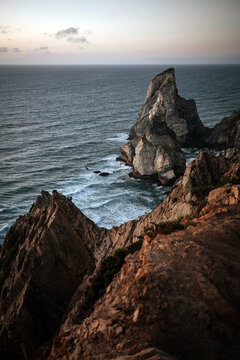 Dramatic sea stack at Cabo da Roca on Atlantic coast