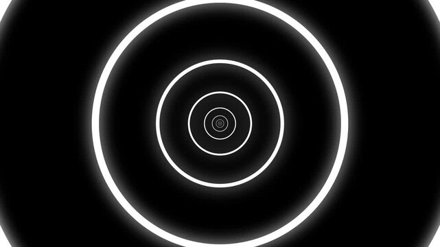 Hypnotic tunnel effect with radiating white concentric circles a mesmerizing optical illusion created by repeating circular rings against a deep black background