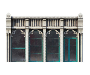 Modular Victorian building top floor facade with ornamental roof cornice. Isolated front view on transparent background for 2D game asset and city building construction. © FraP 2D