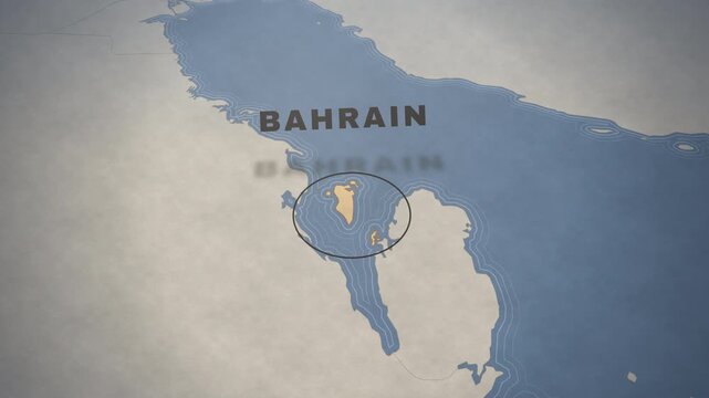 Vintage style map of Bahrain highlighting the island nation in the Persian Gulf.
