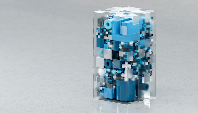 Modular 3d data structure with transparent blue blocks