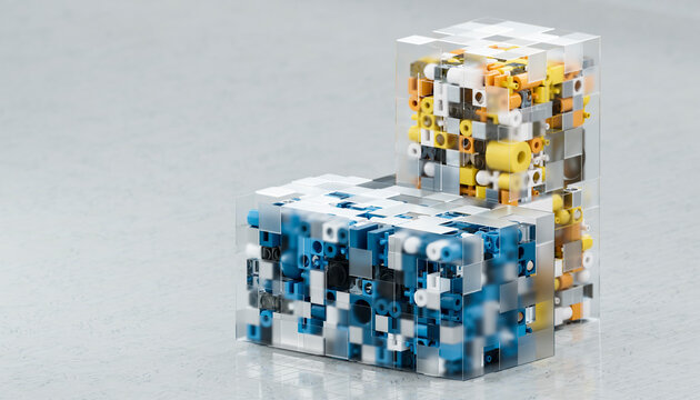 Modular 3d data structure with blue and yellow elements