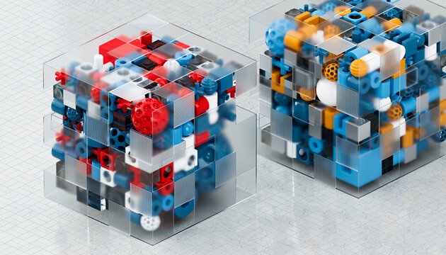 Modular 3d digital data structure with transparent cube blocks