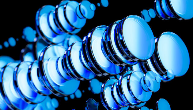 Abstract 3D glass data shapes in blue geometric formation