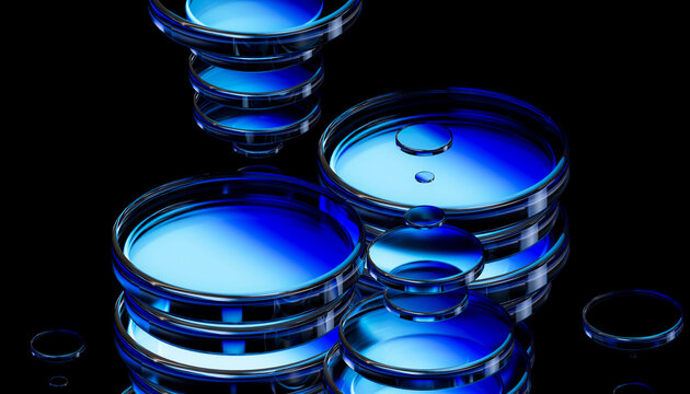 Abstract blue glass shapes with digital data visualization