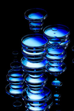 Abstract blue glass 3D shapes representing digital data