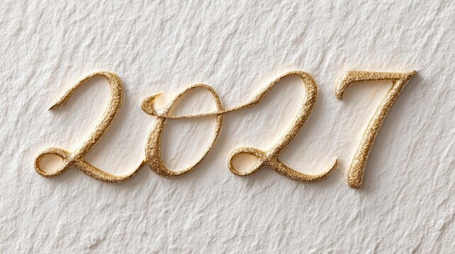 Elegant golden 2024 numbers on marble surface with soft shadows in artistic light