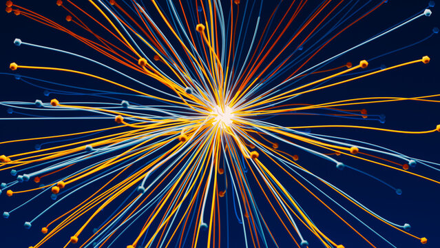Abstract network data pattern with orange and blue lines