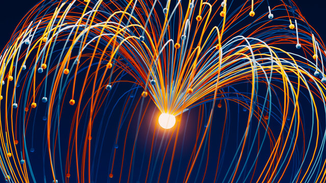 Abstract blue and orange network data light trails