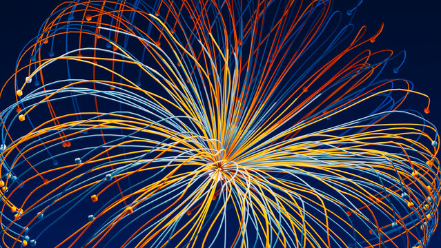 Abstract blue and orange data network line background