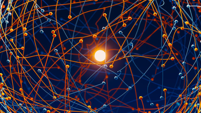 Glowing abstract network circuit pattern on dark background