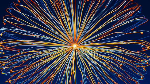 Abstract orange and blue network light trail background