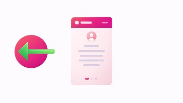 Animated back button icon being pressed to navigate to a previous page in a mobile app interface.