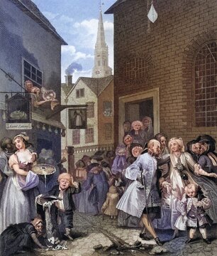Times of the Day Noon From the original picture by Hogarth from The Works of Hogarth published London 1833, Historisch, digital restaurierte Reproduktion von einer Vorlage aus dem 19. Jahrhundert, Record date not stated