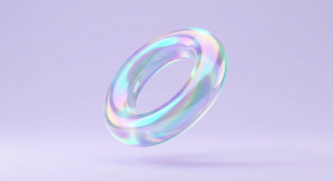 Iridescent opal torus ring 3d render