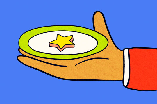 Hand hold festive Christmas star plate illustration