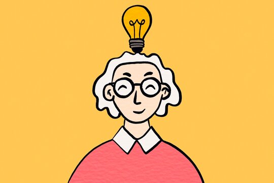 Smiling scientist with light bulb education illustration