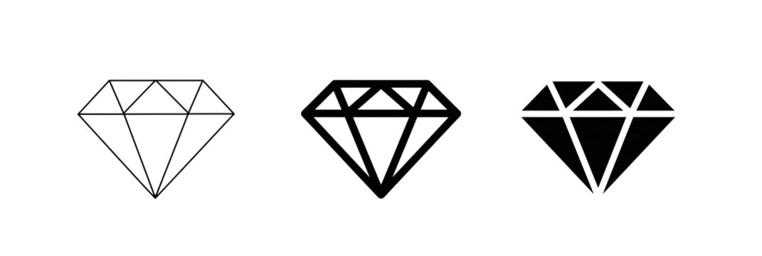 Three diamond gem icons set in outline thick line and solid black