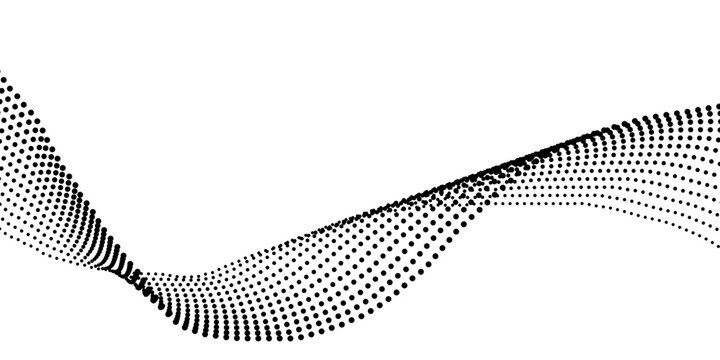 Abstract flowing wave composed of many small black dots on white