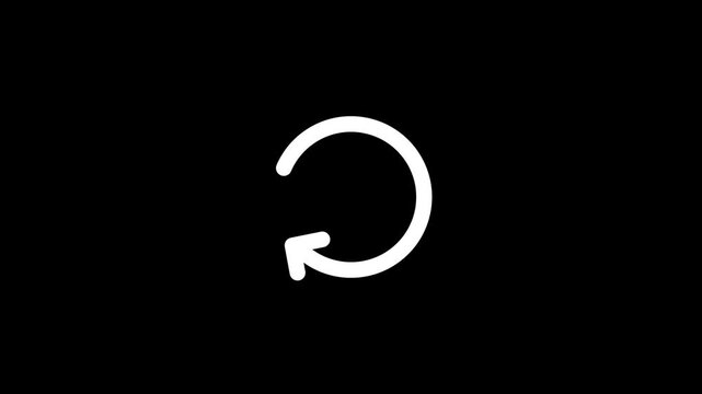 Black reload icon animation with rotating circular arrows on white background. Symbolizing refresh, data update, and recycle concepts.Circle arrow refresh and reload icon animation. 4k video.
