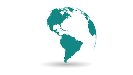 Teal Green Globe Showing North America and South America with Soft Shadow on White Background © arsalan