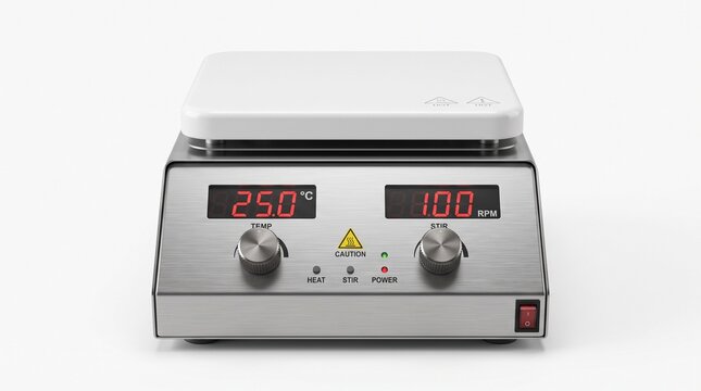 Magnetic stir plate with digital temperature and speed control for laboratory.