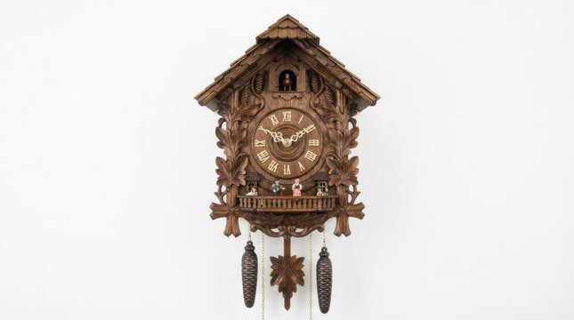 Traditional wooden cuckoo clock isolated on white background