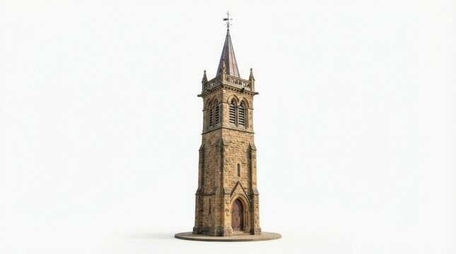 Stone church tower 3D render isolated on white background