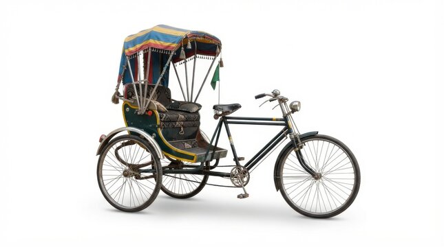 Traditional Indian bicycle rickshaw isolated on white background