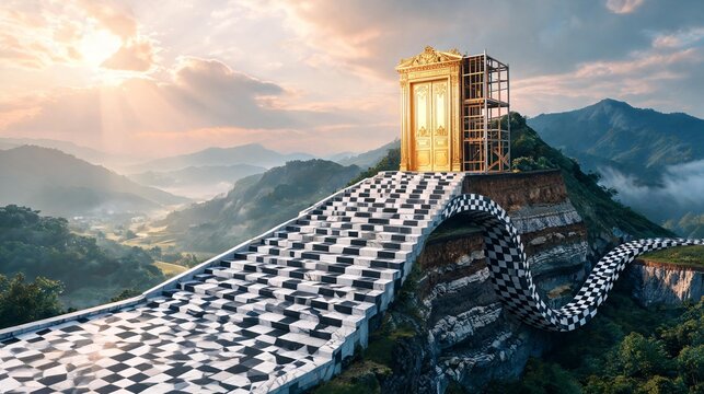 The Architecture of Deception &ndash; Surreal Chessboard Landscape Manipulating the Path to Success