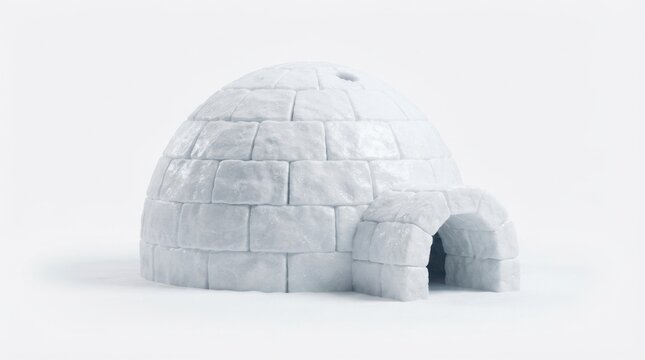 Igloo made of white blocks with entrance isolated on white background