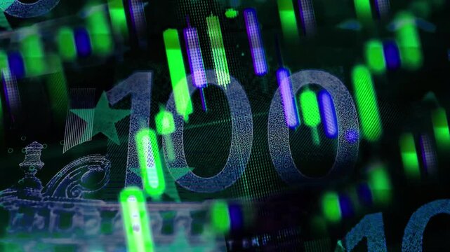 Colorful creative animation. Euro banknotes money concept. Stylish financial and economic art banner