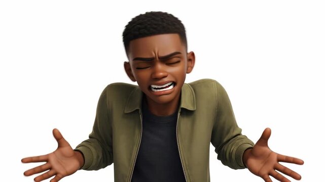 Young animated character showing a sequence of negative emotions from surprise to intense anger
