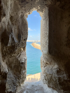 Medieval Egyptian Arrowslit Window with View of Alexandria Harbor