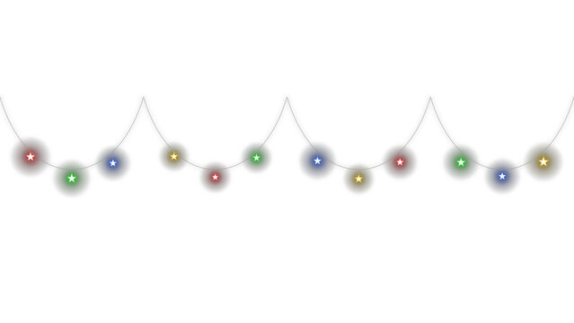 Festive string of glowing star shaped colorful fairy lights for seasonal decoration transparent background
