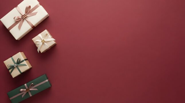 Colorful gift boxes on red background