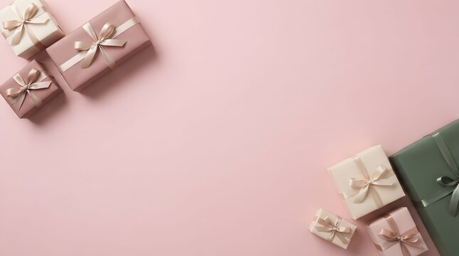 Colorful gift boxes on pink background