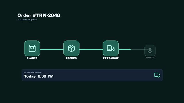 Online Order Tracking Animation Showing Package Delivery and Shipping Progress Status